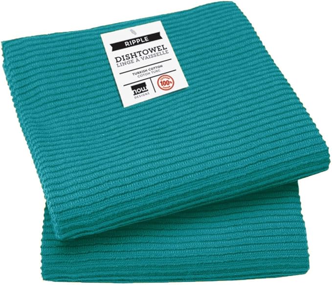 Now Designs Ripple Kitchen Towel, Set of 2, Peacock Green