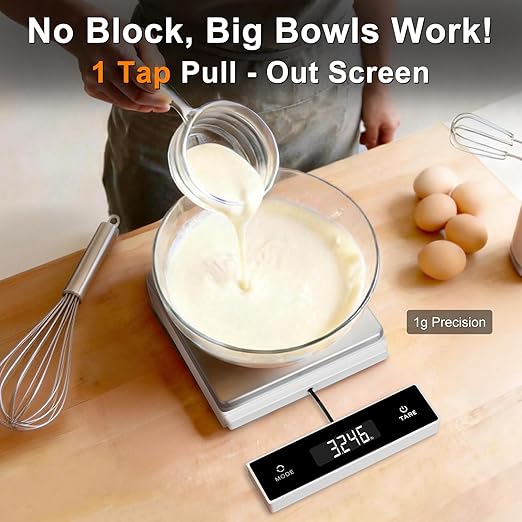 THINKSCALE Digital Kitchen Scale, 11-Pound Stainless Steel Food Scale with Pull-Out Display, 1g/0.01oz Precision for Baking, Cooking, Meal Prep, 6-Unit Conversion