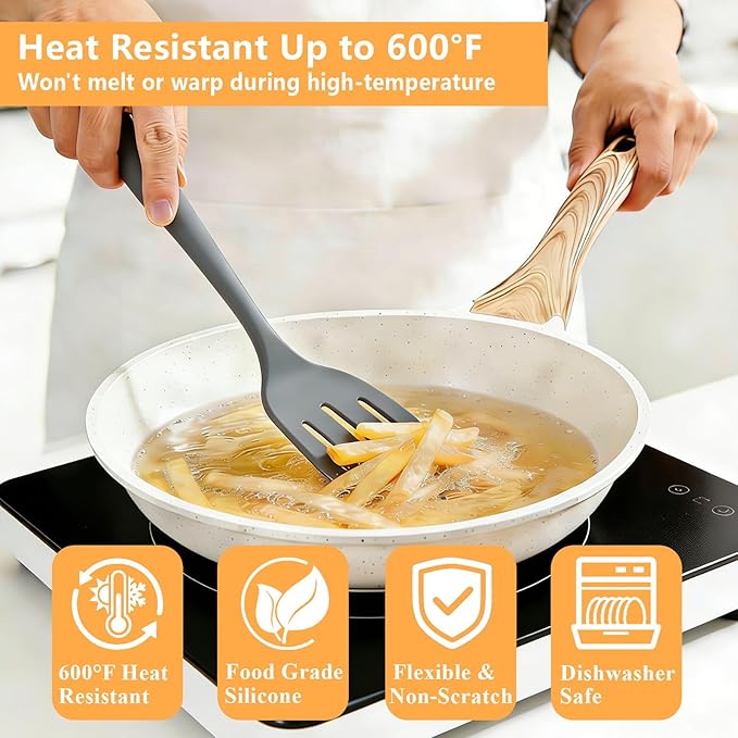 Silicone Spatula Turner Set, 600°F High Heat Resistant Spatulas for Cooking, BPA Free, Large Flexible Kitchen Utensils Flipping Eggs, Pancakes, Fish, Burgers, Dishwasher Safe (4 Pack, Gray)