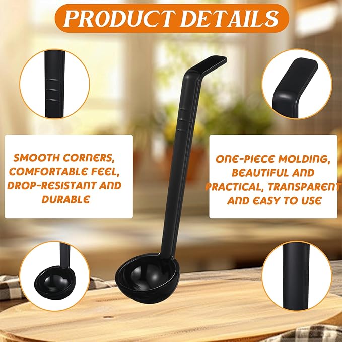 Tioncy 20 Pcs 1 oz Plastic Small Ladles with 8 Inches Long Handle, Mini Ladle for Serving Salsa Sauce Dressing Punch Bowl Sauces and Toppings (Black)
