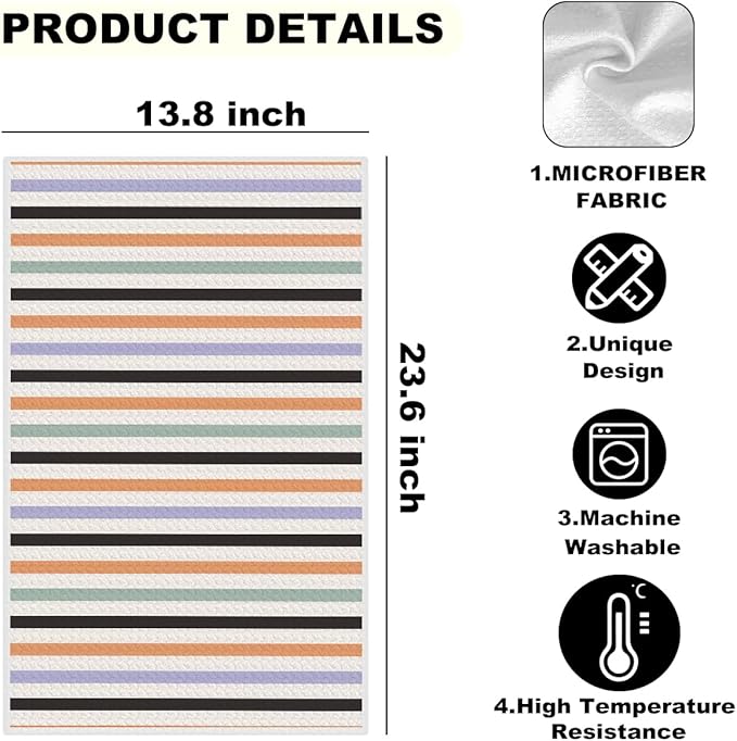 2 Pcs Colorful Stripe Kitchen Towels, Minimalist Art Decorative Absorbent Microfiber Dish Cloth Tea Towel, Checkered Waffle Soft Hand Towels for Kitchen Home Bathroom, Housewarming Gifts