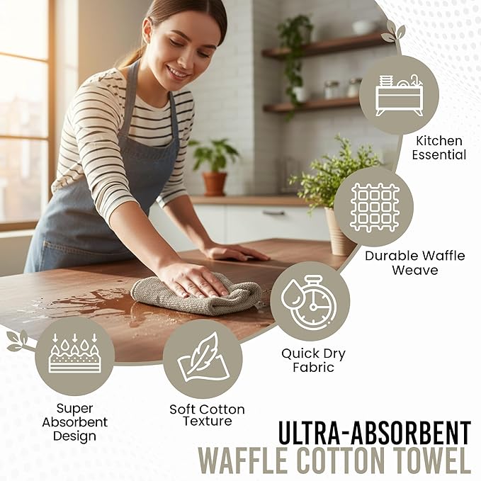 100% Cotton Waffle Kitchen Dish Cloths 6-Pack– Ultra Absorbent & Quick Dry, Counters & Kitchen Use – Soft, Durable & Lint-Free13.50X13.50 inches (Off-White)