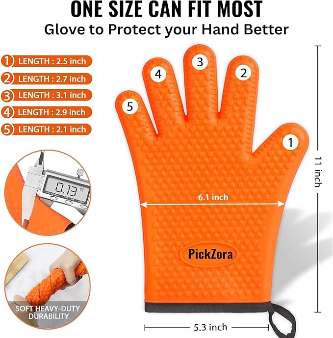 Cotton Lined Silicone Oven & BBQ Gloves, 450°F Heat Resistant Waterproof & Non-Slip Mitts for Baking, Cooking, Grill, Smoker & Fryer Use, Universal Size, 1 Pair (Black)