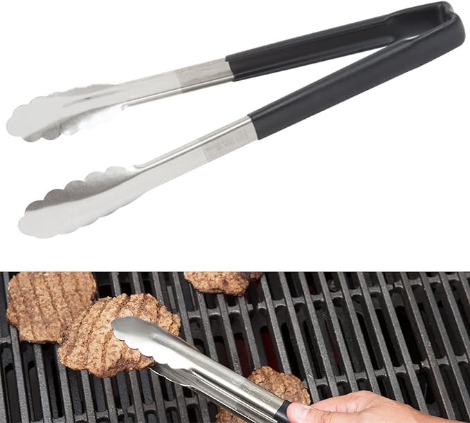 Vollrath 4781220 Jacobs's Price 12-Inch 1-Piece Tong, Stainless Steel, Black Handle
