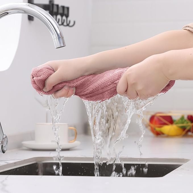 Kitinjoy 100% Cotton Waffle Weave Kitchen Hand Towels (13 X 28 Inches, Dried Roses), 4-Pack Super Soft and Absorbent Dish Towel for Drying Dishes