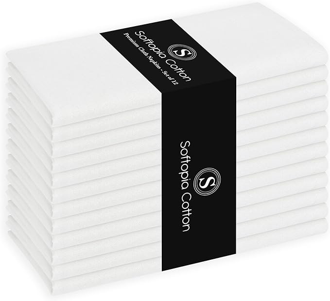 Cloth Napkin 100% Cotton Set of 12 Decorative Washable Table Napkins for Dining, Home, Wedding, Banquet - White (17"x17")