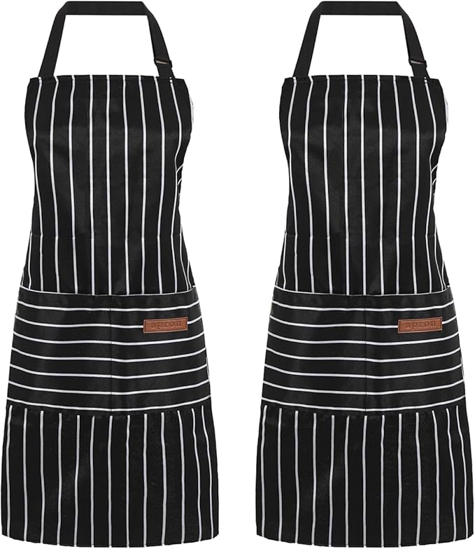 2 Pack Cooking Aprons Adjustable Bib Apron for Women with 2 Pockets, Kitchen Restaurant Men Chefs Aprons