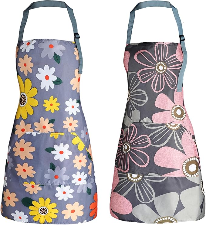 Apron for Women with Pockets, Adjustable Waterproof Floral Chef Aprons for Kitchen, Gardening, Cooking, BBQ or Baking