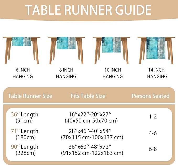 Teal Grey Table Runners Modern Art Farmhouse Linen Table Runners Dresser Scarves Retro Rustic Style for Party Kitchen Dining Table Coffee Holiday Party Decor (13"x 90", Teal Grey)