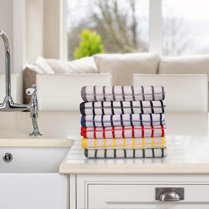 Urban Villa Terry Kitchen Towels 100% Cotton Dish Towels for Kitchen (Set of 6) 20”x30” Dish Cloths Absorbent Kitchen Linen Set with Hanging Loop Perfect for Drying Dishes Cleaning – Multi Color