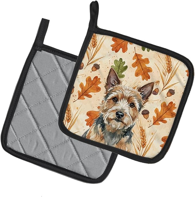 Caroline's Treasures Norwich Terrier Heirloom Fall Pair of Pot Holders Pair 7.5x7.5 Quilted Insulated Hot Pads Decorative Kitchen Gift Made in USA