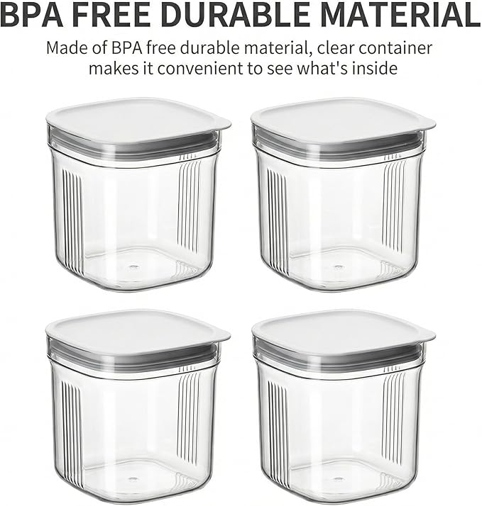 Airtight Food Storage Containers with Lids, 4 Pcs Set BPA Free Clear Sturdy Kitchen Pantry Organization Canisters for Herbs, Coffee, Tea - Keeps Food Fresh & Dry (Transparent-4pcs)