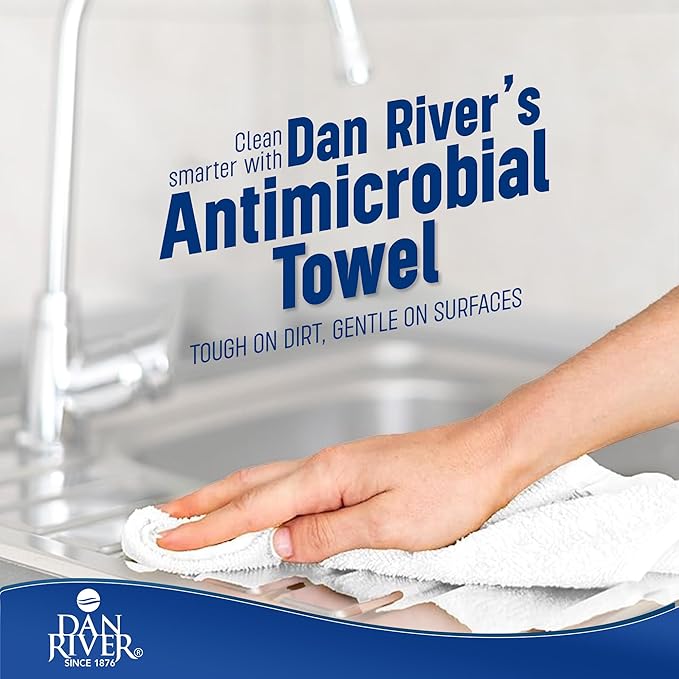 DAN RIVER 100% Cotton Bar Mop, 16x19 inches, Pack of 12, 350 GSM, White - Super Absorbent Multi-Purpose Cleaning Towels for Home, Bar, Kitchen, Restaurants, Mopping Floor, Offices, and Commercial Use