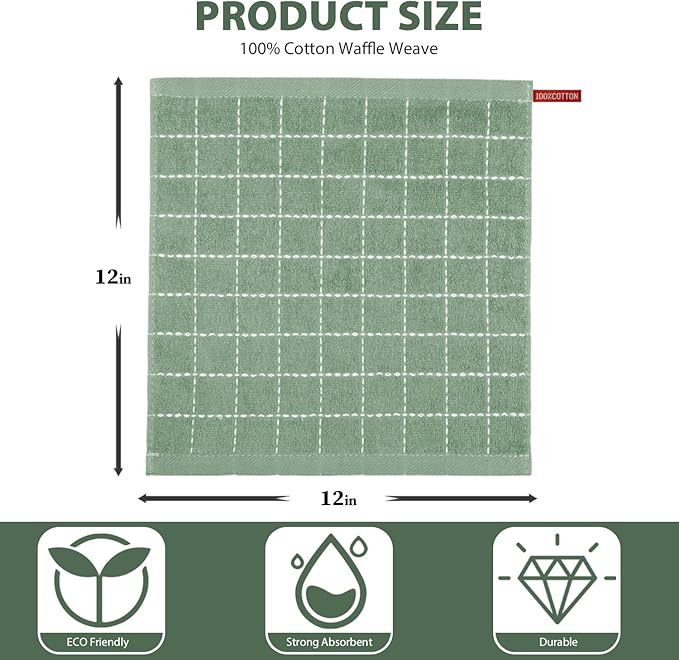 Nialnant 6 Pack Dish Cloths for Washing Dishes, 100% Cotton Reusable Cleaning Rag,Ultra Soft Absorbent, Quick Drying Dish Towels for Kitchen,12x12 Inches Green