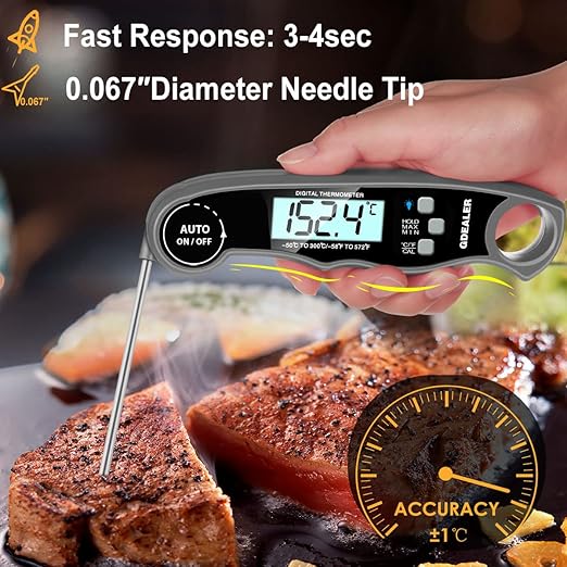 GDEALER Meat Thermometer Digital Instant Read Thermometer Ultra-Fast Cooking Food Thermometer with 4.6” Folding Probe Calibration Function for Kitchen Milk Candy, BBQ Grill, Smokers (Grey)