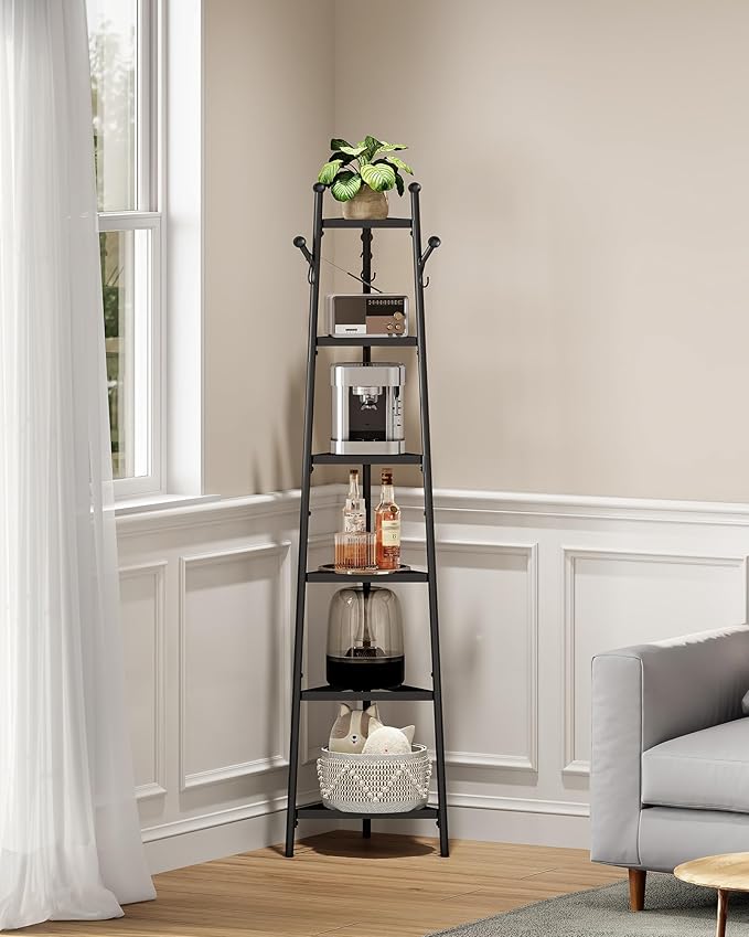 CHOEZON Pot Racks, 6-Tier Cookware Stand, Triangle Shelf Storage Tower for Kitchen, Pans Pots Storage Rack, Metal Wire Shelf Organizer, Corner Shelf, for Kitchen, Living Room, Black TPR15BB