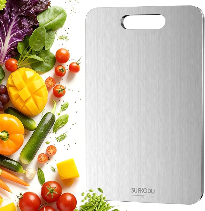 Titanium Cutting Board, 100% Pure Titanium Cutting Boards for Kitchen, Double-sided Titanium Cutting Boards,Separate Raw and Cooked Food Areas,Non-Toxic,Dishwasher Safe 13”L × 8”W