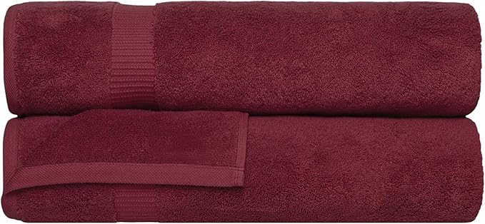 SALBAKOS 100% Turkish Cotton Extra Large Bath Sheet Set of 2 35x70 inch | Heirloom Quality | Hotel & Spa Collection | Soft, Absorbent Oversize Bath Towels | Made in Turkey | Wine