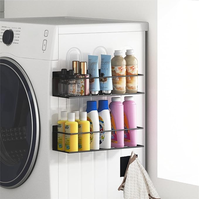 Magnetic Spice Rack For Refrigerator, Magnetic Fridge Shelf For Kitchen, Magnetic Shelf For Fridge Space Saving Black 4 Pack With Magnetic Paper Towel Holder