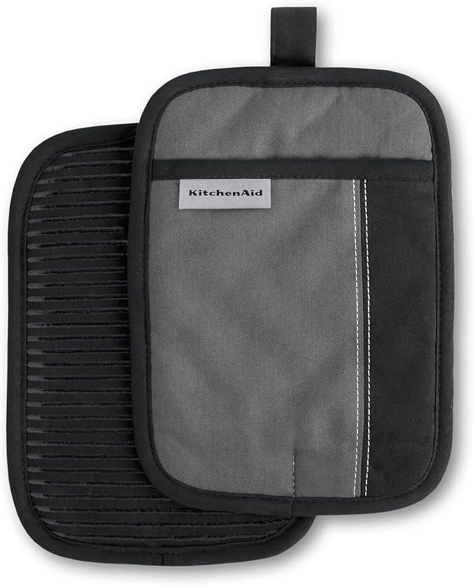 KITCHENAID Beacon Two-Tone Pot Holder 2-Pack Set, Contour Silver/Matte Black, 7"x10"