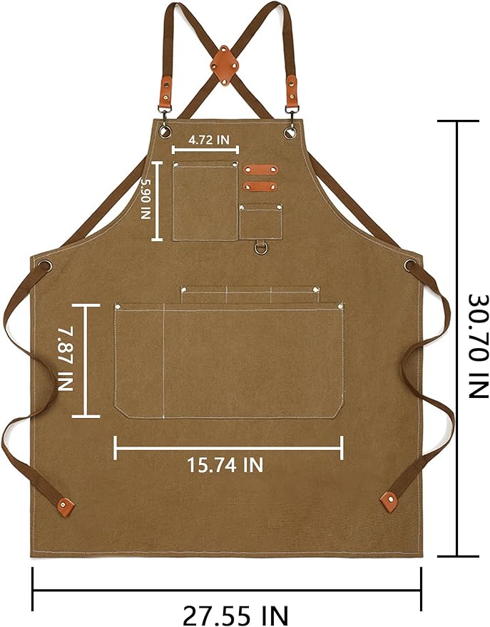 KITCHIEF Woodwork Aprons for Men,Tool Apron with loop and Pockets,Cross Back Heavy Duty Workshop Apron for Carpenter,Garden