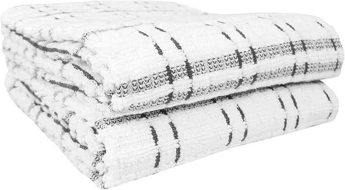 Ritz Royale Collection 100% Combed Terry Cotton, Highly Absorbent, Kitchen Towel Set, 13-3/4" x 12", 4-Pack, Solid & Checked, Graphite