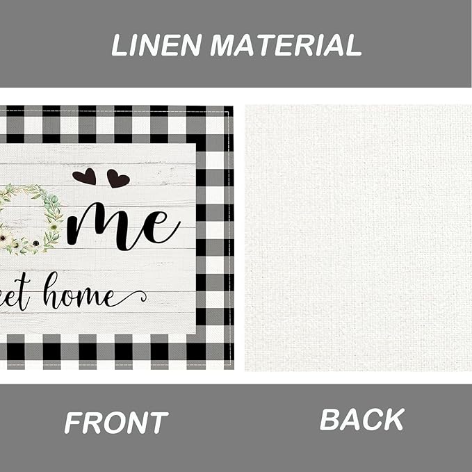Buffalo Plaid Placemats Set of 4 Black White Place Mats Farmhouse Sweet Home Kitchen Table Mats - Linen Fabric Heat Resistant Machine Washable Placemats for Dining Coffee Table 12x18Inch