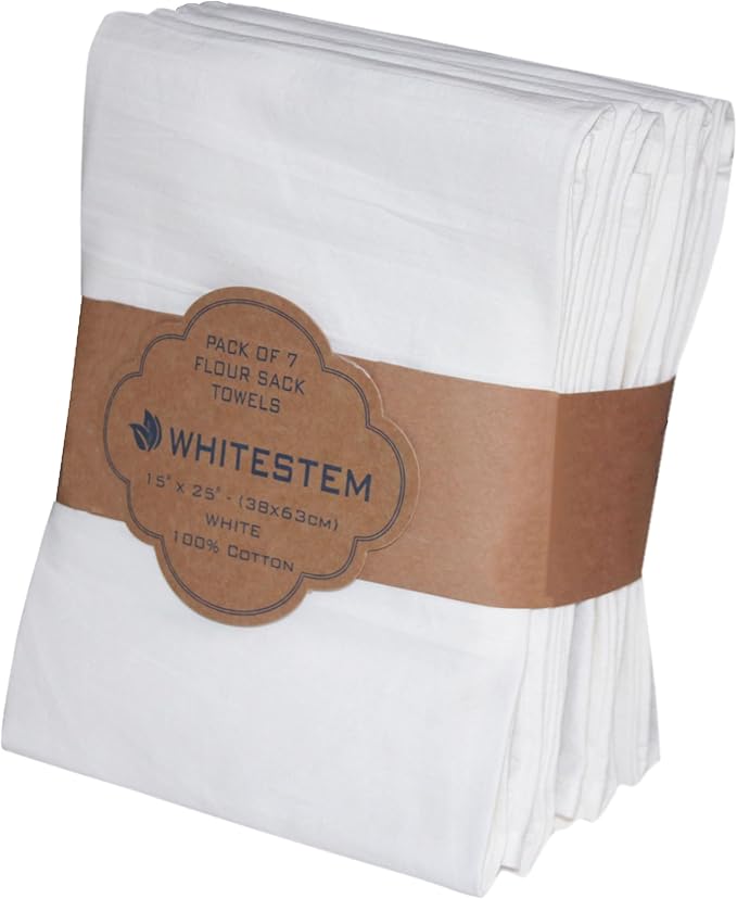 Flour Sack Towels | Tea Towel for Crafts | Kitchen Dish Cotton Blank Towel for Embroidery | Baking Bread Proofing Linen Cover | Thick Absorbent Quick Dry | 7 Pack 15"x25" White