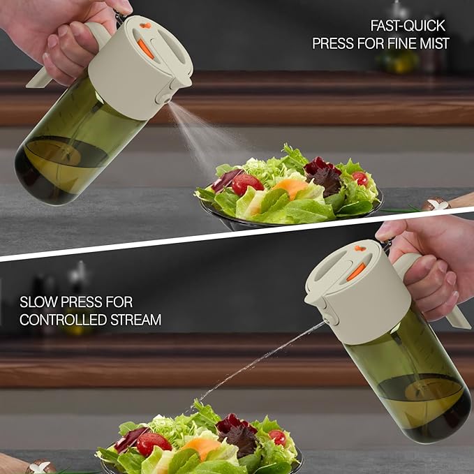 2-IN-1 500ml/17oz Light-Blocking Dark Oil Sprayer for Cooking W/ Stickers, Dark Green Glass Olive Oil Dispenser Bottle for Kitchen, Even Spray with Portion Control, Perfect for Air Fryer, BBQ-White