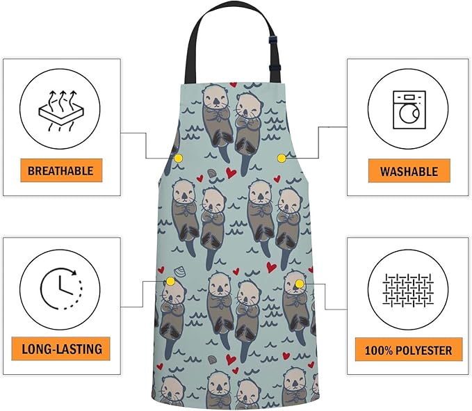 oFloral Sea Otter Love Pattern Apron Adjustable Apron Cooking Kitchen Chef Women Men Aprons for Home Kitchen, Restaurant, Coffee House, Baking Gardening BBQ