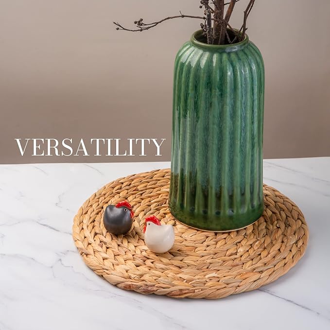 Laquedecraft 13.8" Set of 6 Round Water Hyacinth Placemats | Boho Woven Rattan Table Mats | Farmhouse Wicker Spring Plate Chargers Like Water Hyacinth, Seagrass for Wedding, Party, Christmas, Events