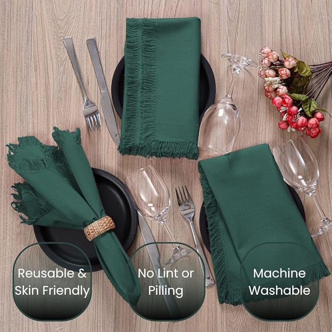 Cloth Dinner Napkins 100% Cotton Set of 6 - Soft Durable Reusable Napkins - Perfect for Dining Weddings Parties Holidays Christmas and Everyday Use - Large 20x20 Inch Cloth Napkins Green