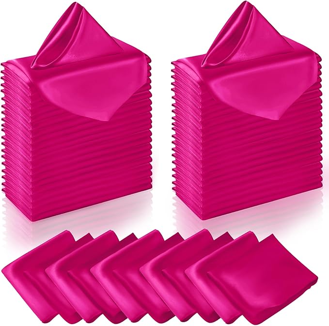 Manyshofu 60 Pieces Hot Pink Satin Napkins - 20x20 Inches Cloth Napkins, Square Satin Fabric Napkin Set - Soft & Reusable Table Napkin for Wedding Dinner Party Lunch
