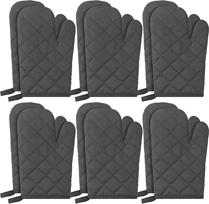6 Pairs Heat Resistant Oven Mitts Kitchen Oven Gloves 11 Inch Long Quilted Cotton Polyester Kitchen Gloves for Cooking, Baking, Grilling BBQ (Charcoal Grey)