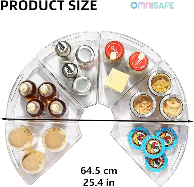Lazy Susan Organizer Bins,10.2”x 9.4”x 4”, 26" Diameter Clear Durable Kitchen Cabinet Storage Bin Set with Handle, Food Safe, Non-Slip Pads, BPA Free