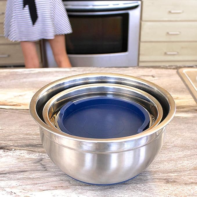 Stainless Steel Mixing Bowls with Lids and Non Slip Bases (Set of 5, Blue)