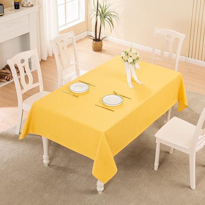 BALCONY & FALCON Rectangle Tablecloth Washable Wrinkle Resistant and Water Proof Table Cloth Decorative Linen Fabric Tablecloths for Dining Parties Kitchen Wedding and Outdoor Use (Yellow, 55x70)