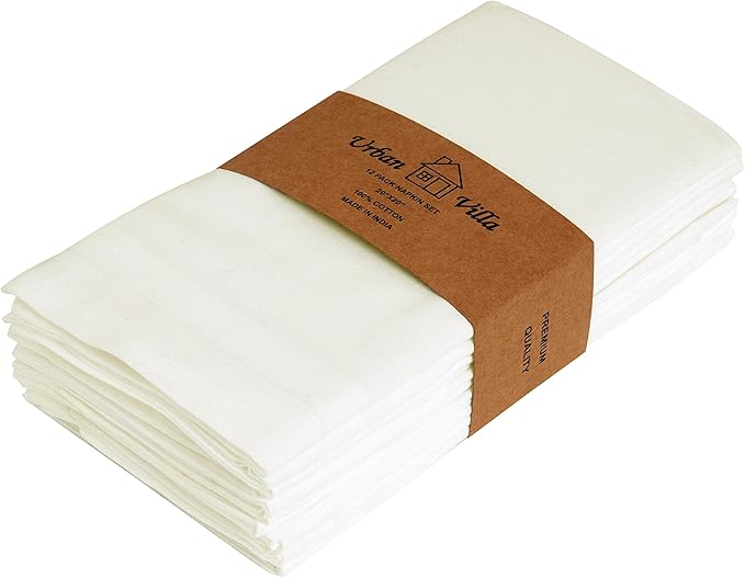 Urban Villa Dinner Napkins Ivory Cloth Napkins Set of 12 Dinner Napkins(20X20) 100% Cotton Highly Absorbent Washable Durable Reusable Ideal for Easter Decorations Reataurant Wedinng Farmhouse Parties