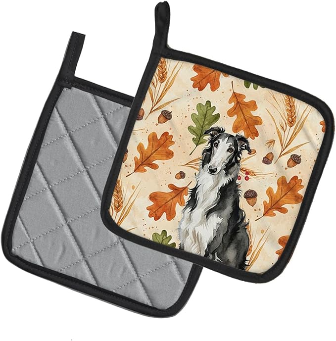Caroline's Treasures Black and White Borzoi Heirloom Fall Pair of Pot Holders Pair 7.5x7.5 Quilted Insulated Hot Pads Decorative Kitchen Gift Made in USA