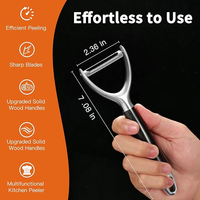 KULUNER 304 Stainless Steel Multi-Function Kitchen Peeler - With Solid Wood Handle, Sharp Durable Blade, Effortlessly Peels Vegetables and Fruits, Essential Kitchen Tool（ Type Y ）
