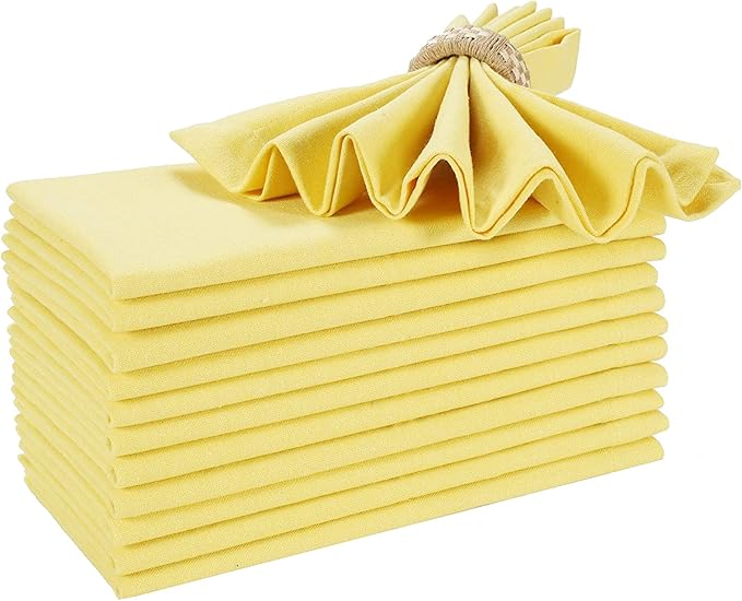 Homidate Cotton Dinner Cloth Napkins Set of 12 – 18x18 Sand Yellow – Reusable & Machine Washable Fabric Napkins for Weddings, Restaurants & Everyday Dining