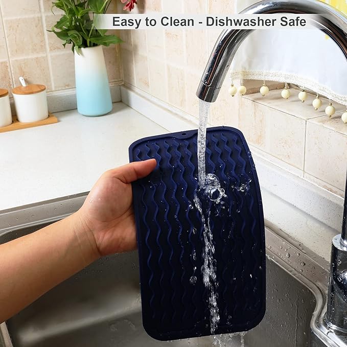 ZLR Silicone Sponge Holder & Sink Caddy Tray (6" x 12") - Narrow Dish Drying Mat for Kitchen Counter - Waterproof Soap Dispenser Organizer, Non-Slip Bathroom Vanity Tray (Midnight Blue)