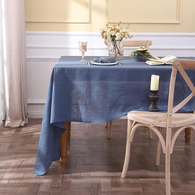 Simple&Opulence Textured Tablecloth 100% Linen Table Cloth, Kitchen Dinning Tabletop Decoration, for Outdoor and Indoor Use (Classic Blue, 60"×120")