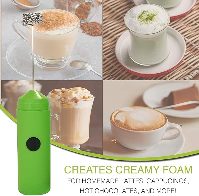 MATCHA DNA HELLO Milk Frother - Double Whisk Head, Handheld Battery Operated Electric Foam Maker For Bulletproof Coffee, Lattes, Cappuccino, Hot Chocolate, Sleek Drink Mixer With Stand (GREEN)