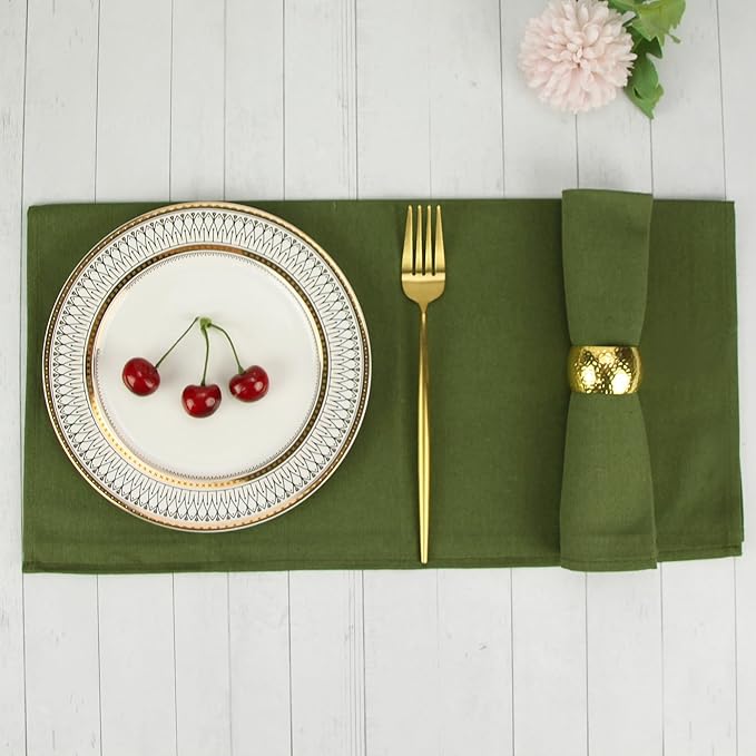 Solid Color Cotton Blended Dinner Cloth Napkins - Set of 12 (17 x 17 inches) - for Events & Home Use (Army Green)