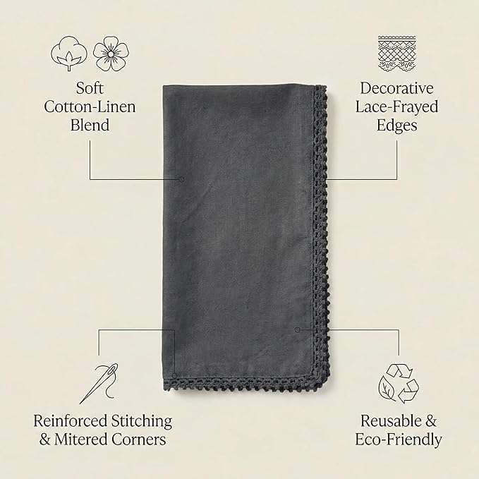 ACCENTHOME Grey Cloth Napkins Set of 12 18x18 inch Cotton Dinner Napkins - Washable Soft Premium Hotel Quality Reusable Napkins Perfect Table Napkins for Family Dinners, Weddings & Everyday Use