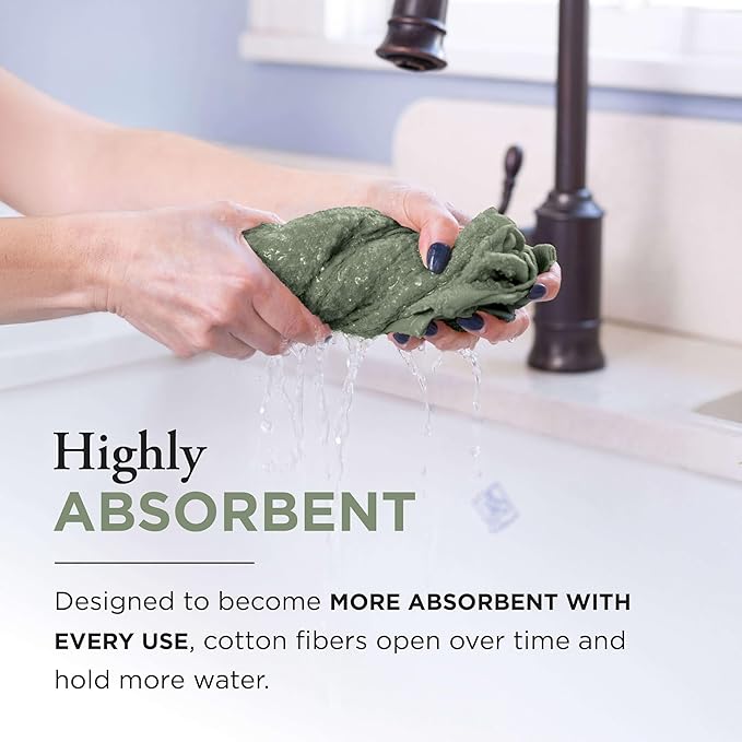 Thyme and Sage 100% Cotton Premium Turkish Kitchen Hand Towel Set, 16"x26", Ultra Absorbent, 350 GSM, Kale, Pack of 4