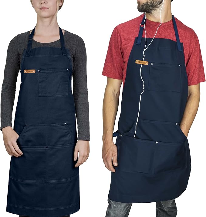 Chef Pomodoro Chef Apron for Men and Women - Kitchen Apron with Pockets & Adjustable Neck Straps - Cooking Apron 100% Cotton