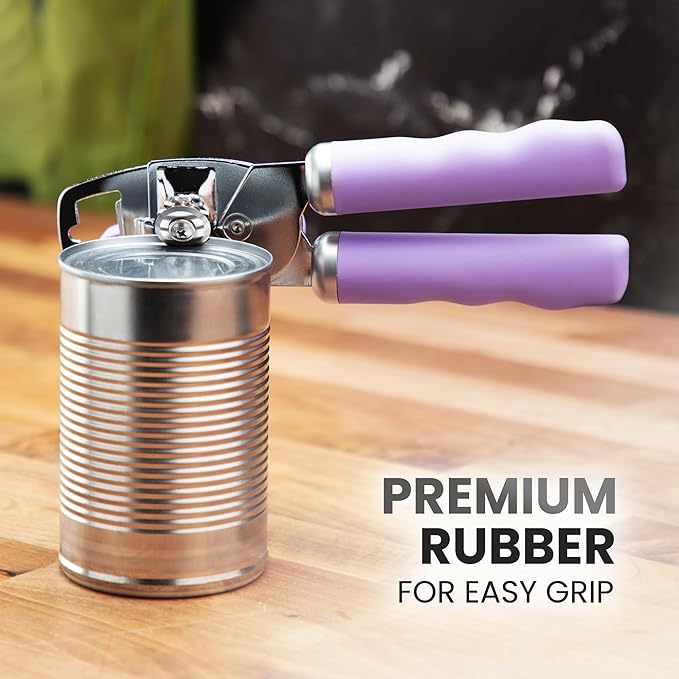 Zulay Kitchen Heavy Duty Stainless Steel Can Opener Manual with Bottle Opener - Rust Proof Manual Can Opener With Turn Knob & Comfy Soft Grip Handles - Lavender