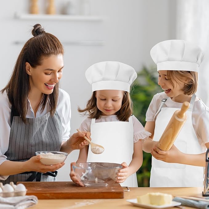 Kids Apron and Chef Hat Set Children Apron Adjustable with 2 Pockets Children Chef Painting for Cooking Baking